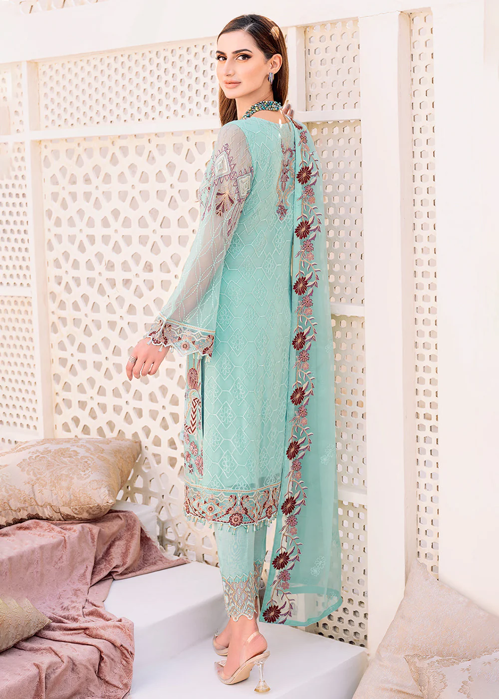 Sky Blue Embroidered Suit - Ramsha Chiffon Vol 23 - #F-2302 - Image 3