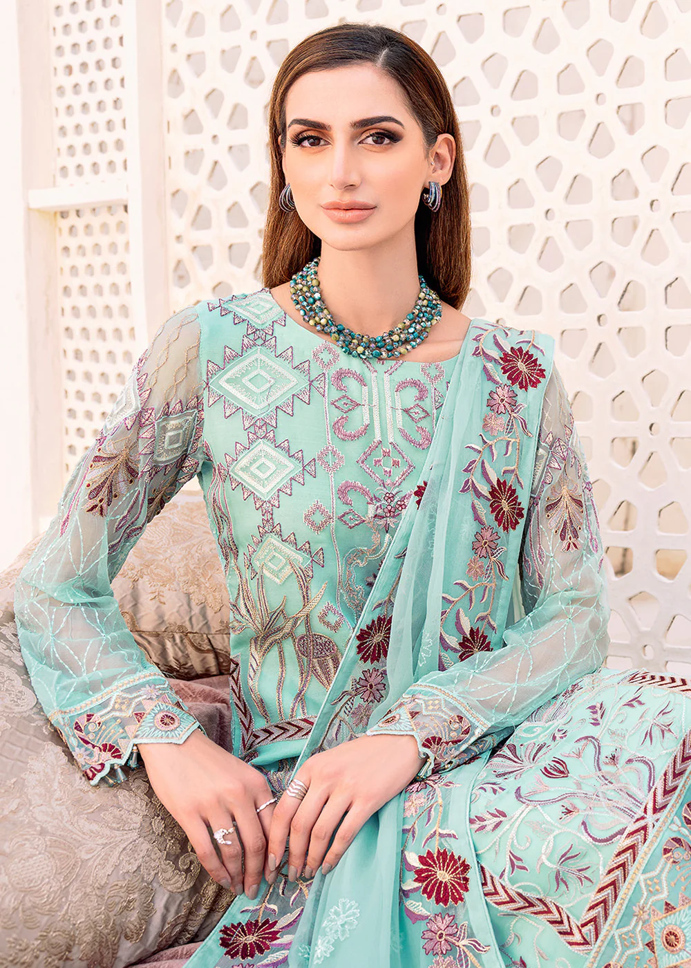 Sky Blue Embroidered Suit - Ramsha Chiffon Vol 23 - #F-2302 - Image 4
