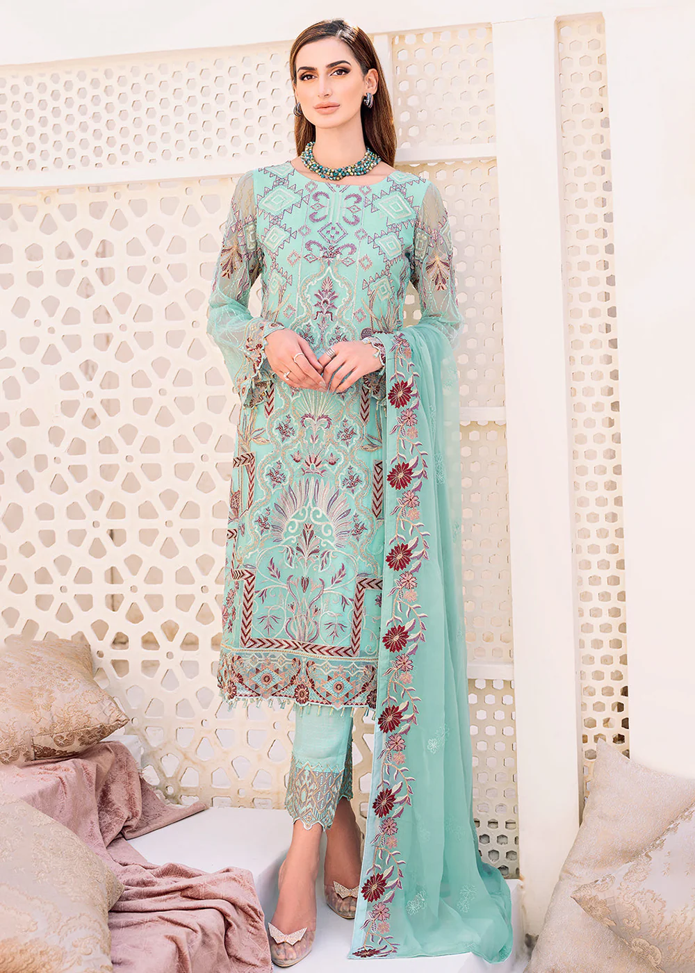 Sky Blue Embroidered Suit - Ramsha Chiffon Vol 23 - #F-2302 - Image 5