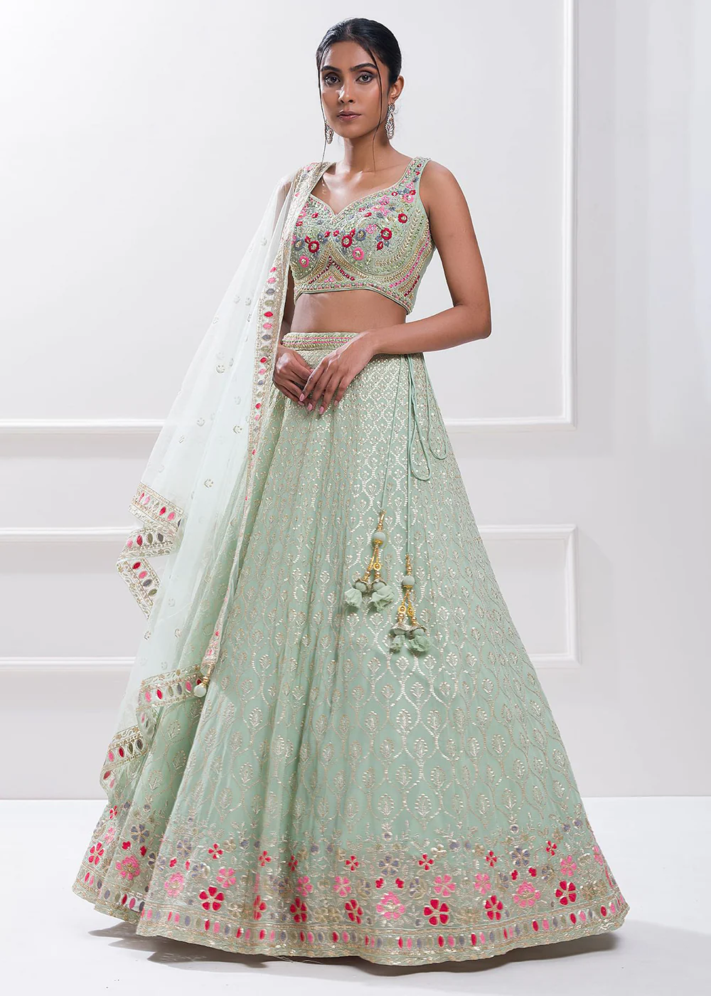 Sky Blue Festive Style Embroidered Lehenga Choli