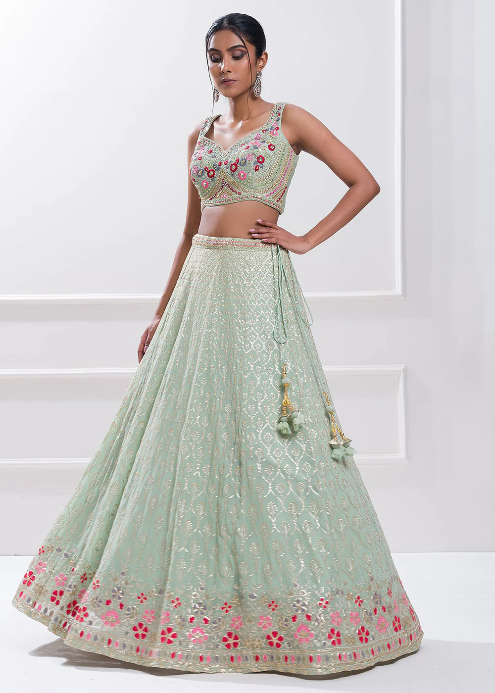 Sky Blue Festive Style Embroidered Lehenga Choli - Image 3