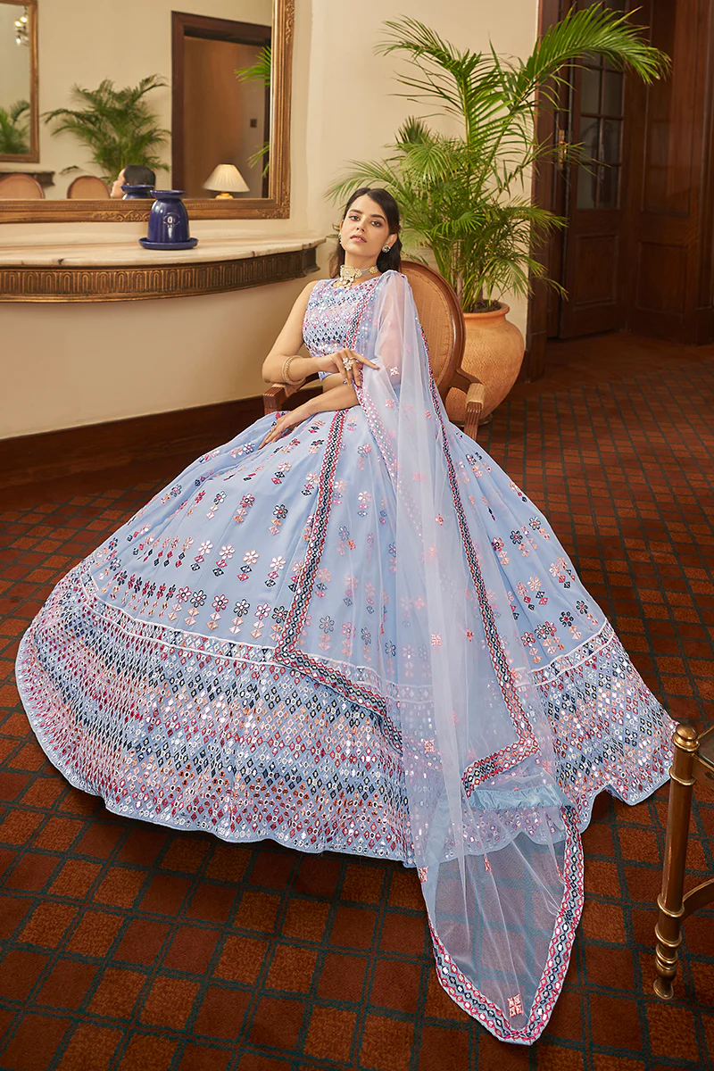 Sky Blue Gotta Patti Embroidered Lehenga Choli - Image 4