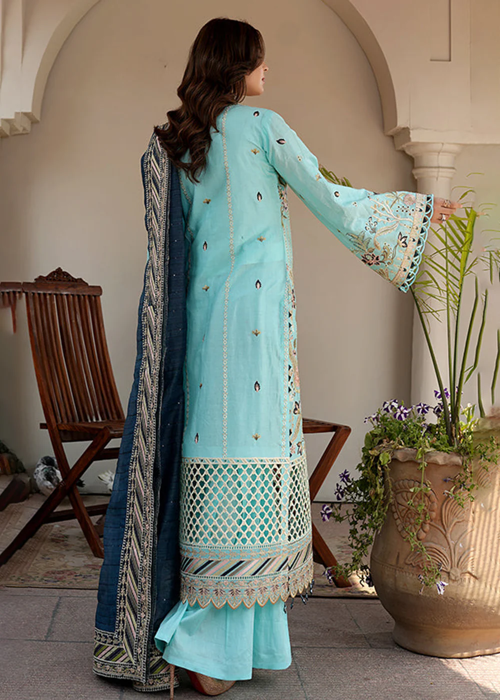 Sky Blue Lawn Dress - Bahaar Luxury Lawn '23 by Mariyam's - Caella B-1013 - Image 3