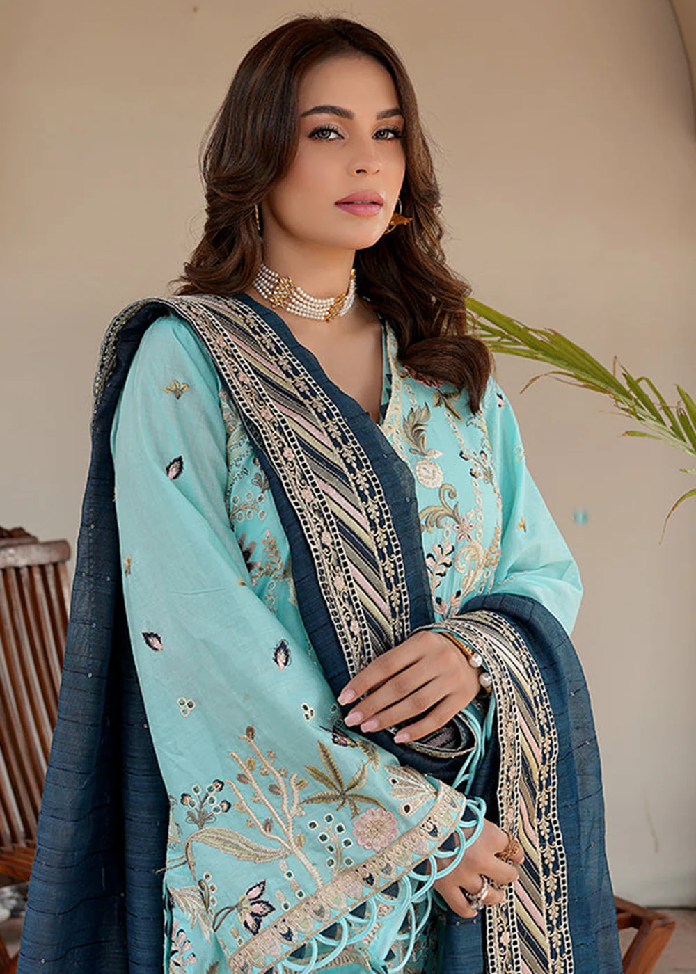 Sky Blue Lawn Dress - Bahaar Luxury Lawn '23 by Mariyam's - Caella B-1013 - Image 5