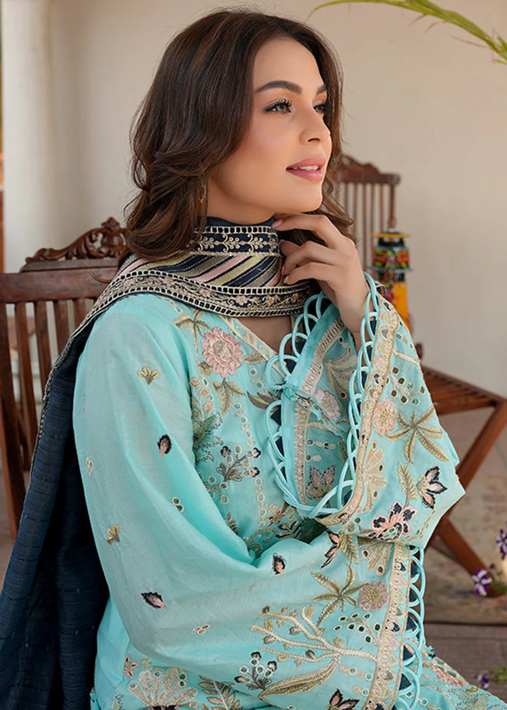 Sky Blue Lawn Dress - Bahaar Luxury Lawn '23 by Mariyam's - Caella B-1013 - Image 7