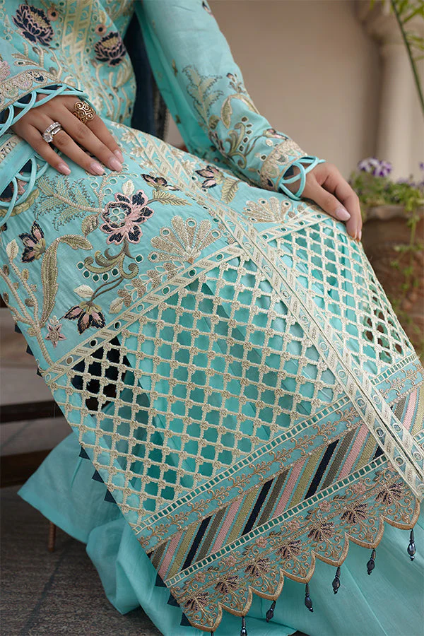 Sky Blue Lawn Dress - Bahaar Luxury Lawn '23 by Mariyam's - Caella B-1013 - Image 8