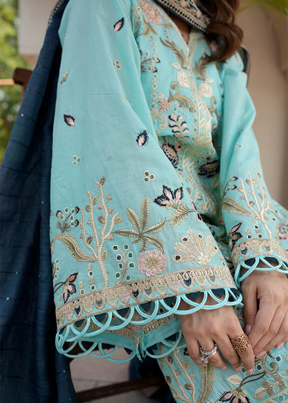 Sky Blue Lawn Dress - Bahaar Luxury Lawn '23 by Mariyam's - Caella B-1013 - Image 9