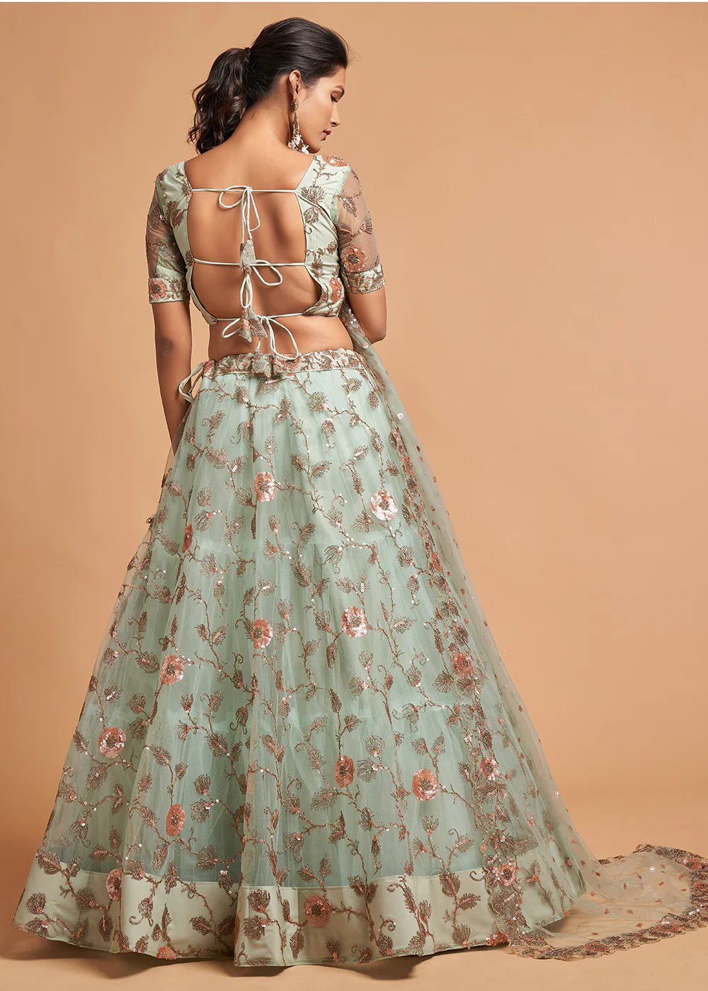 Sky Blue Stylish Embroidered A Line Lehenga Choli - Image 3