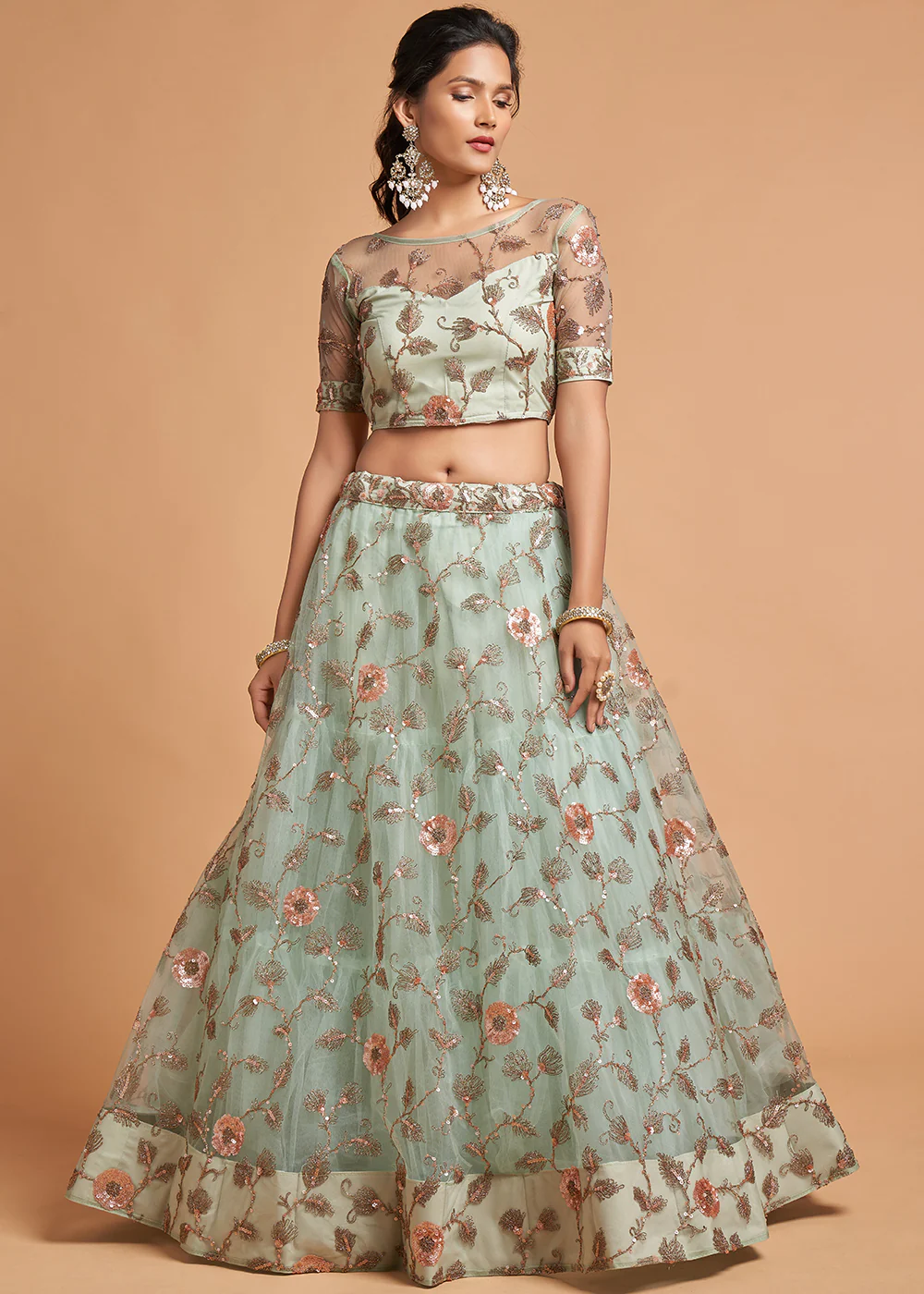 Sky Blue Stylish Embroidered A Line Lehenga Choli - Image 4