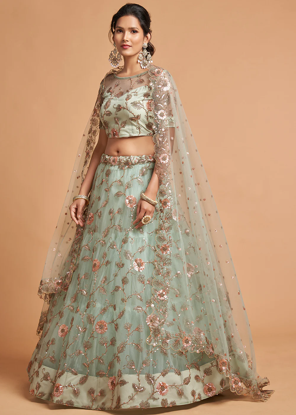 Sky Blue Stylish Embroidered A Line Lehenga Choli - Image 5