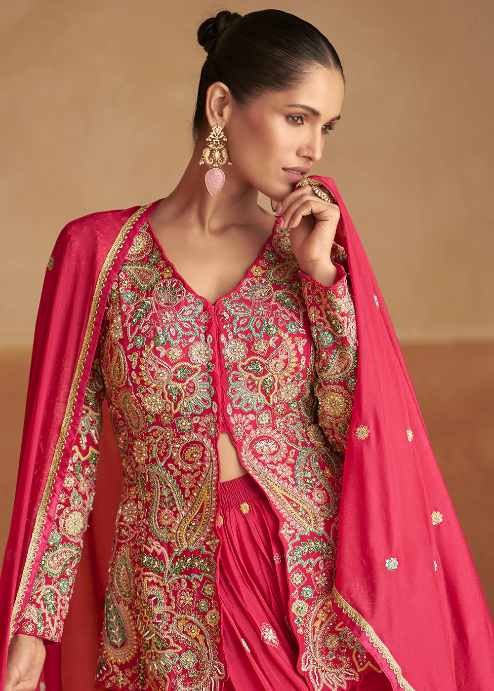 Slit Kurti Style Rani Pink Palazzo Style Dress - Image 2