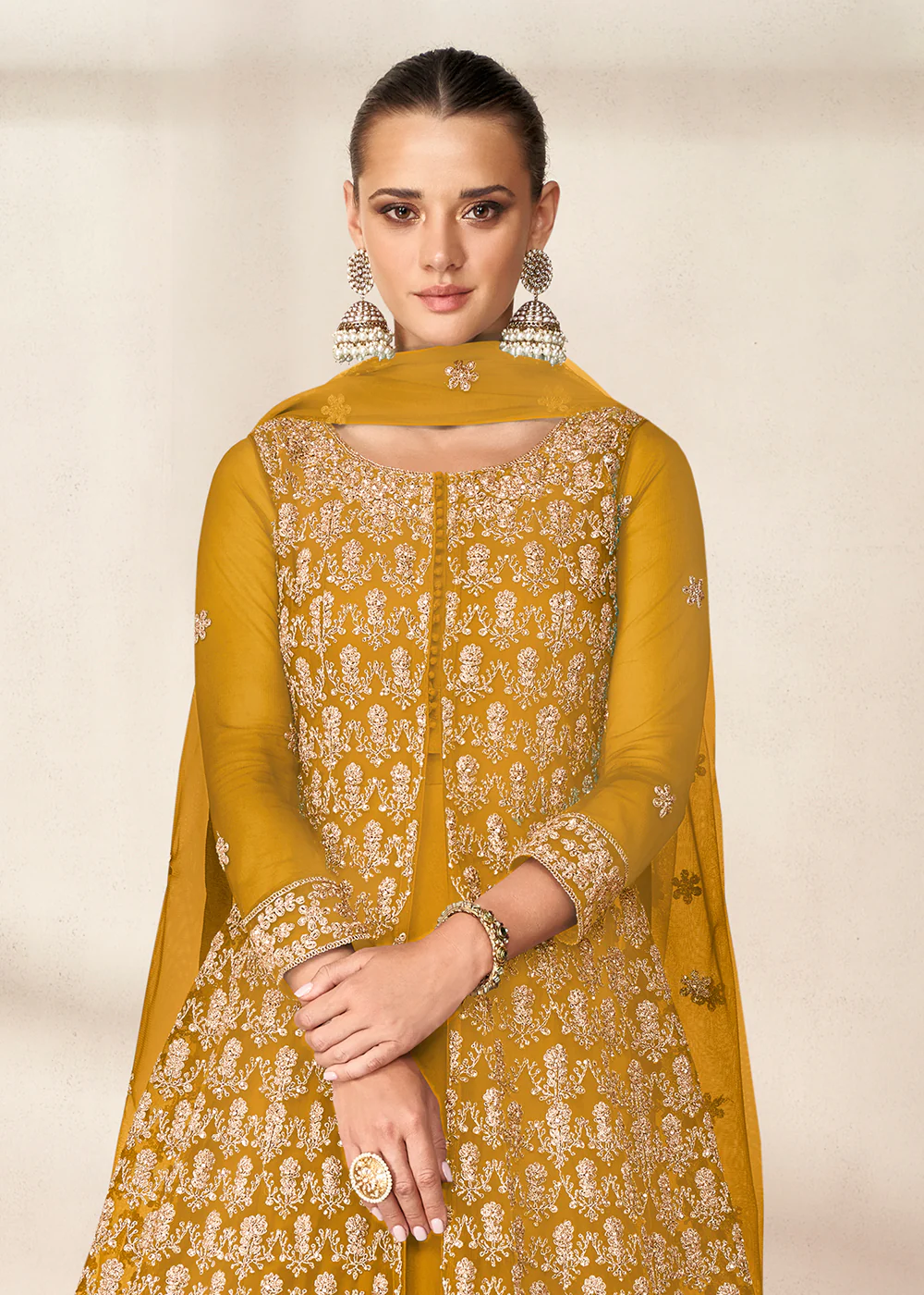 Slit Style Adorable Yellow Embordered Festive Party Anarkali - Image 2