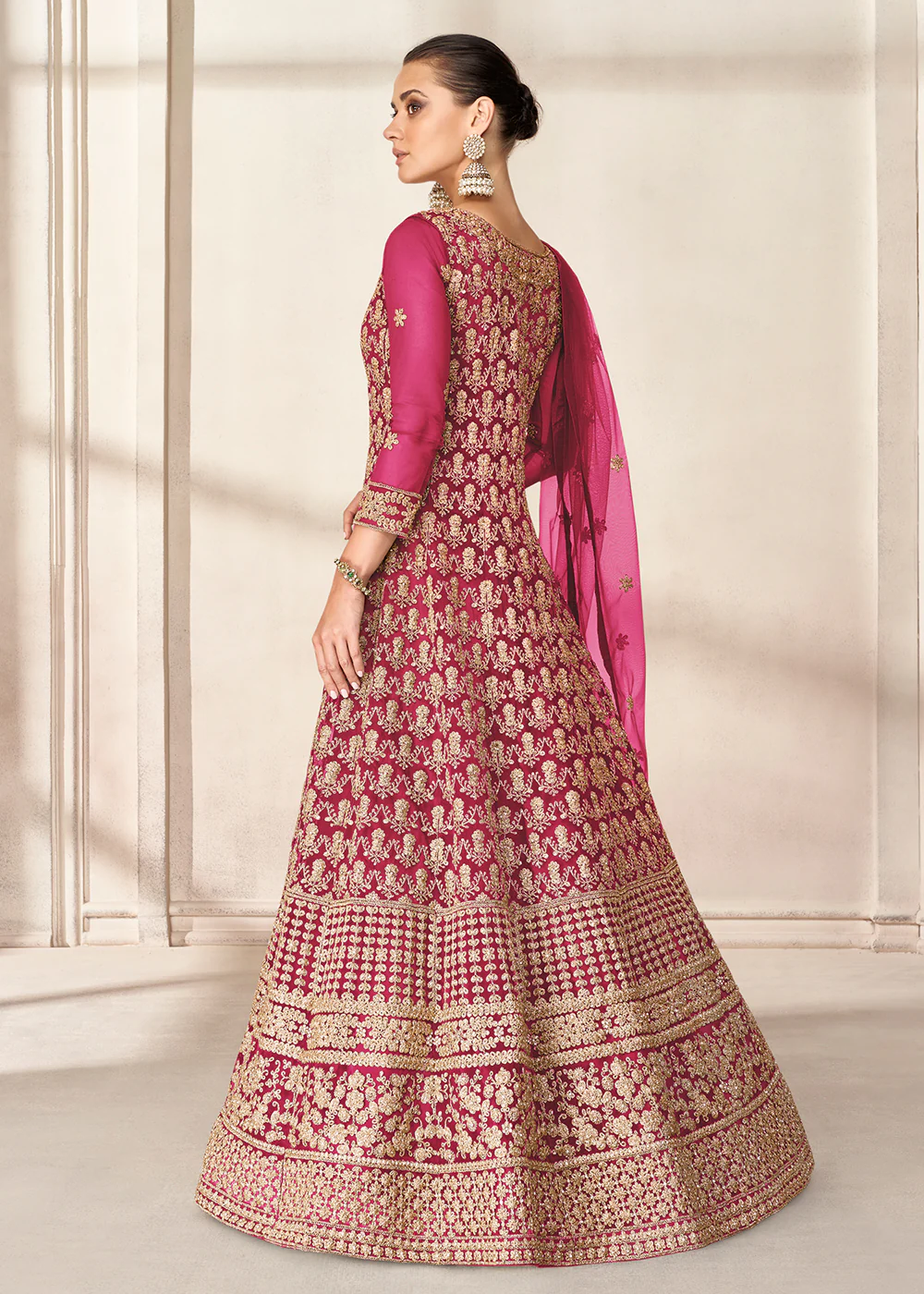 Slit Style Charming Pink Embordered Festive Party Anarkali - Image 3