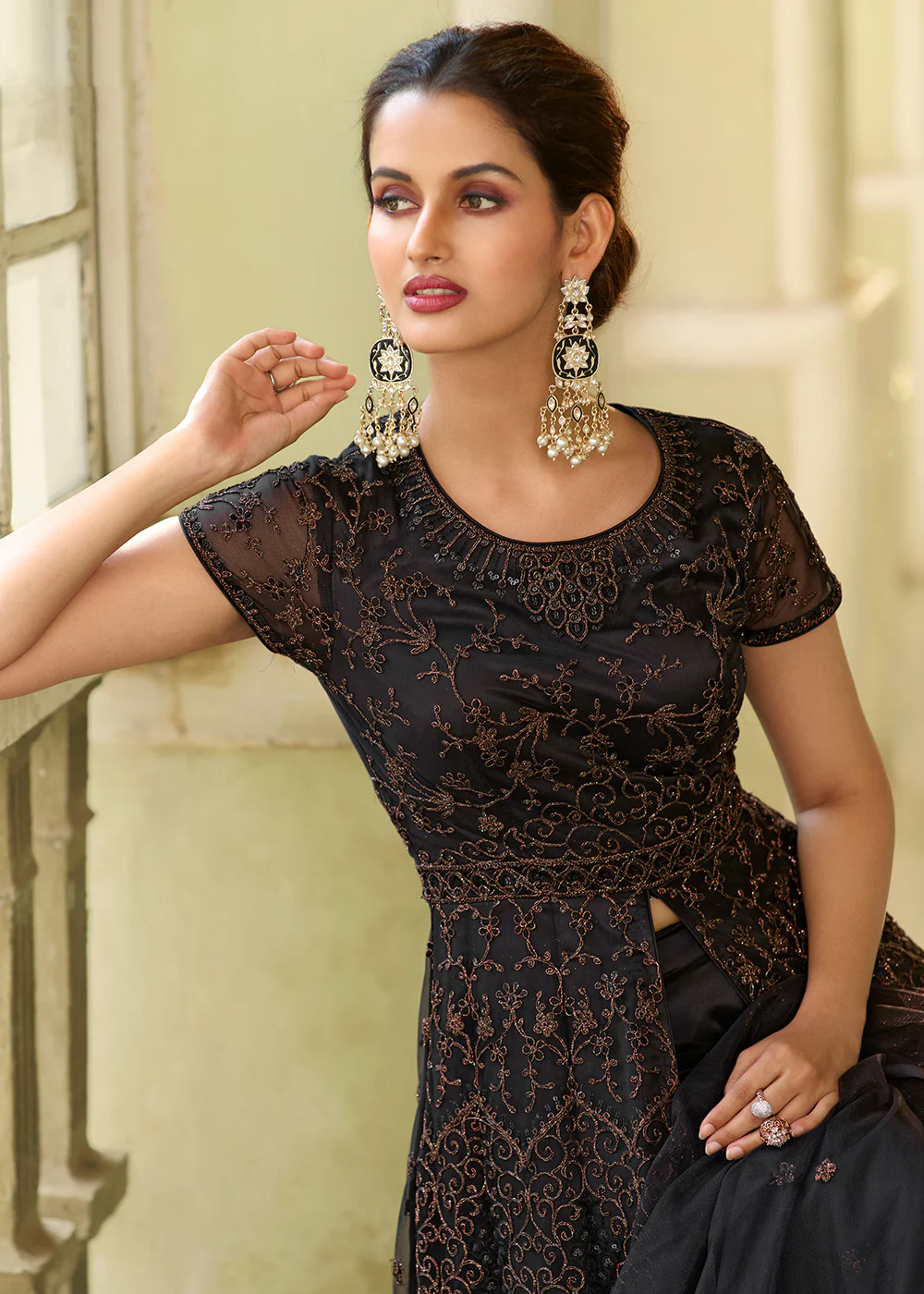 Slit Style Exquisite Black Zari Embroidered Party Festive Anarkali - Image 2