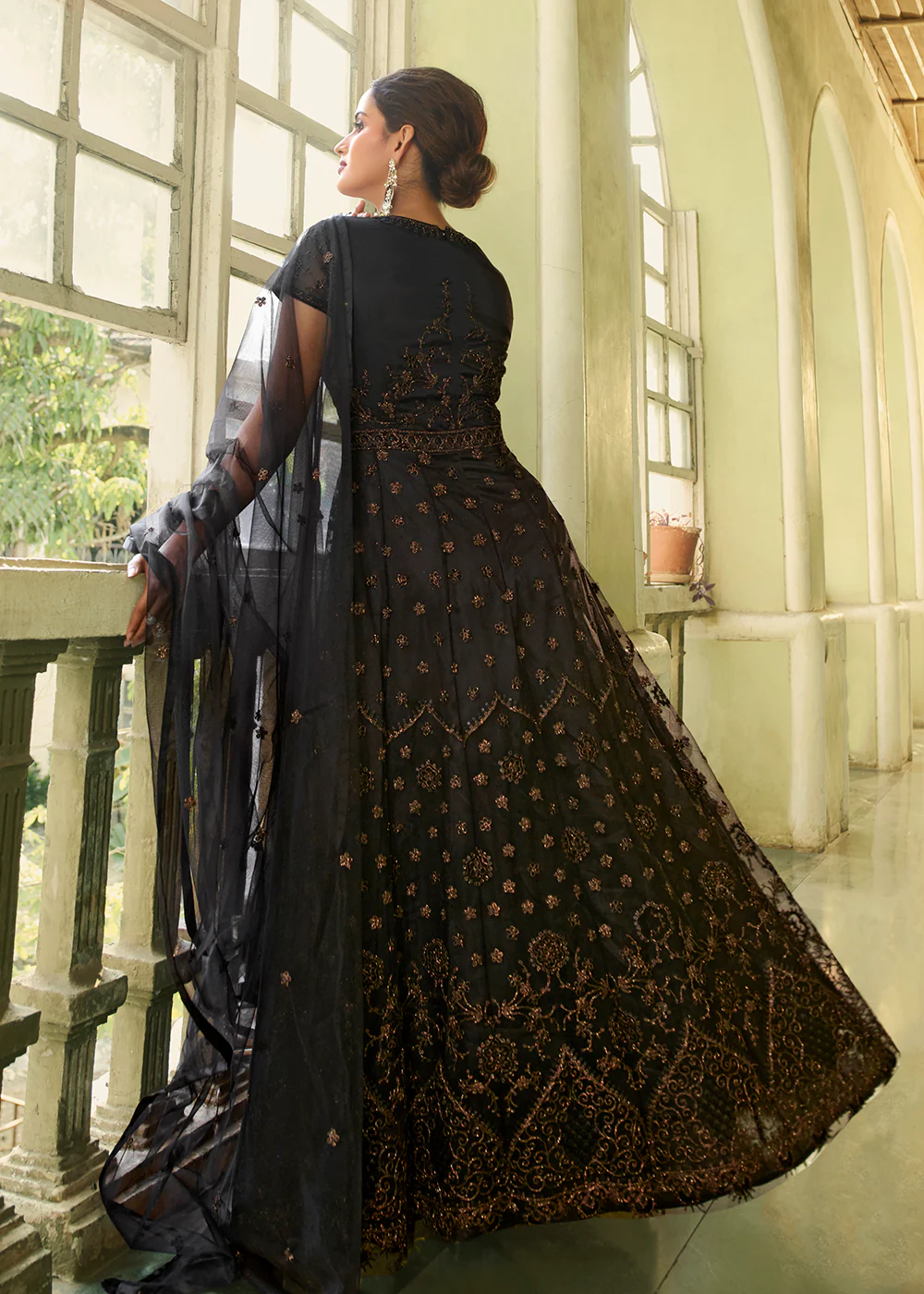 Slit Style Exquisite Black Zari Embroidered Party Festive Anarkali - Image 3