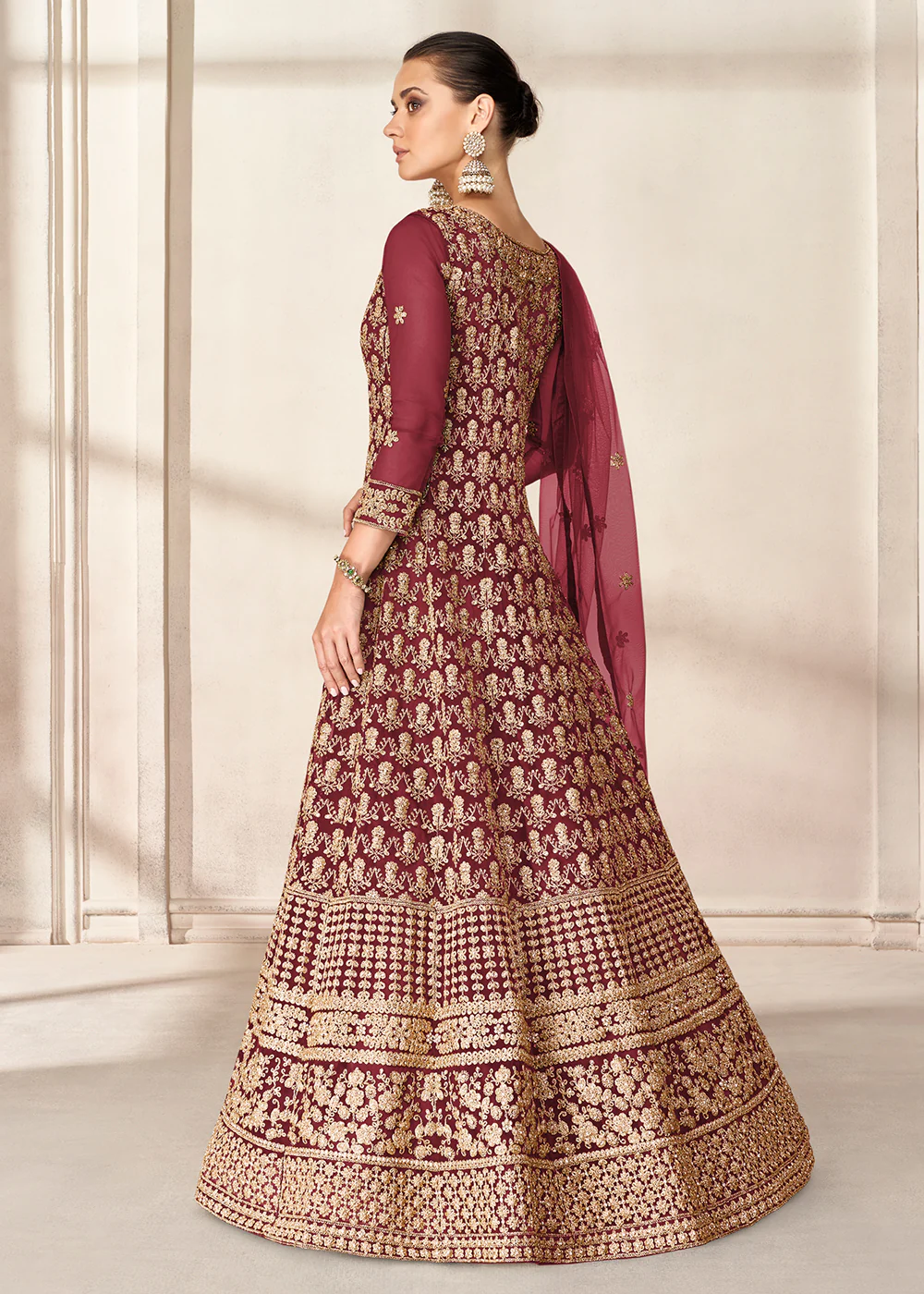 Slit Style Lovely Maroon Embordered Festive Party Anarkali - Image 3