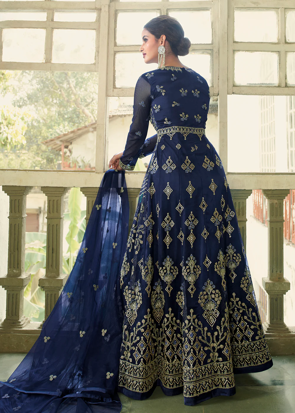 Slit Style Ravishing Blue Zari Embroidered Party Festive Anarkali - Image 3