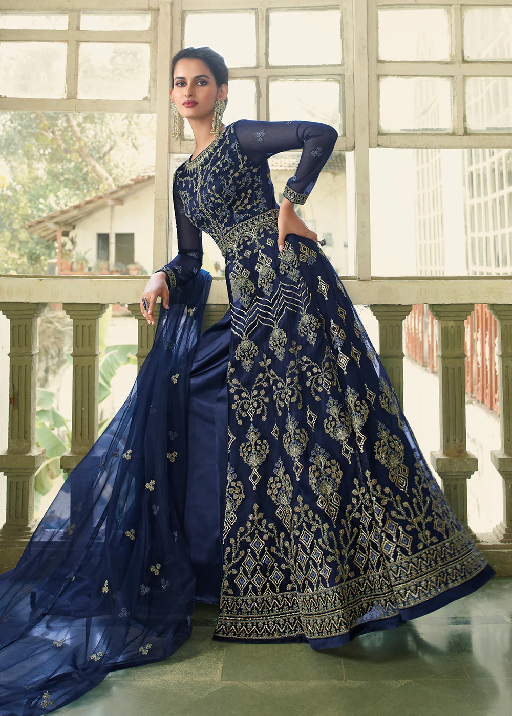 Slit Style Ravishing Blue Zari Embroidered Party Festive Anarkali - Image 4