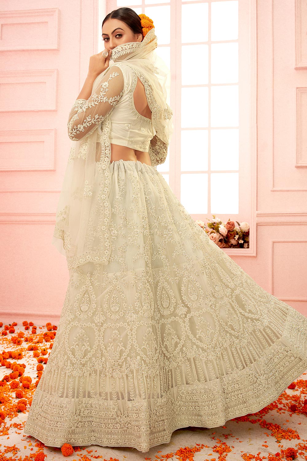Snow Off White Wedding Stone Embroidered Lehanga - Image 4
