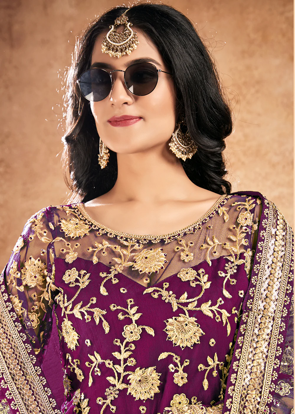 Sober Purple Net Sequins Pakistani Gharara Suit - Image 2