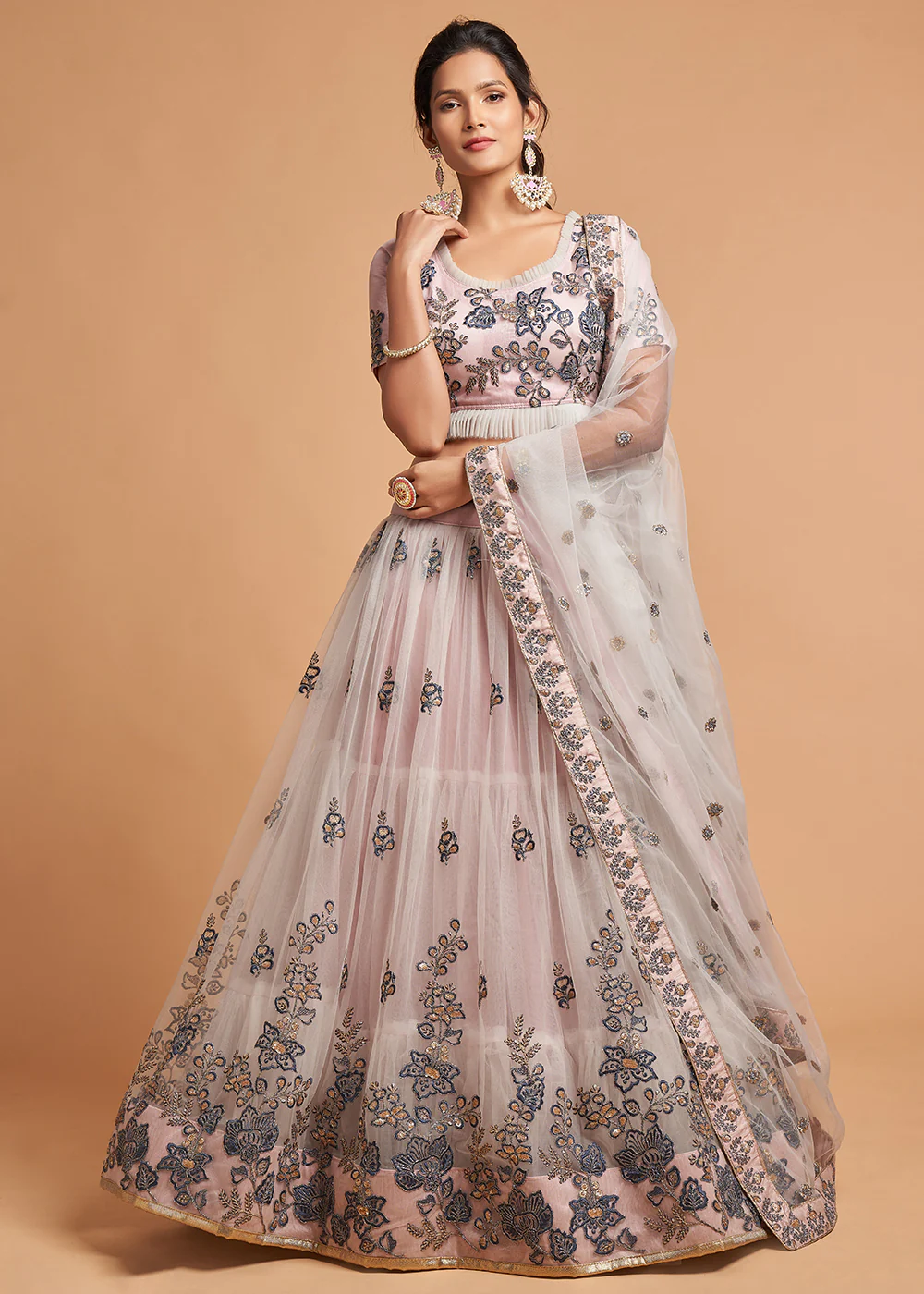 Soft Grey Stylish Embroidered A Line Lehenga Choli - Image 5