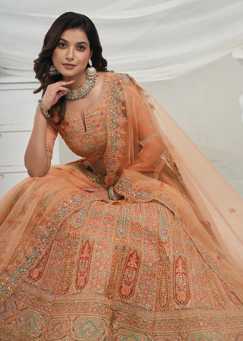 Soft Net Mustard Heavy Embroidered Bridal Style Lehenga Choli - Image 2