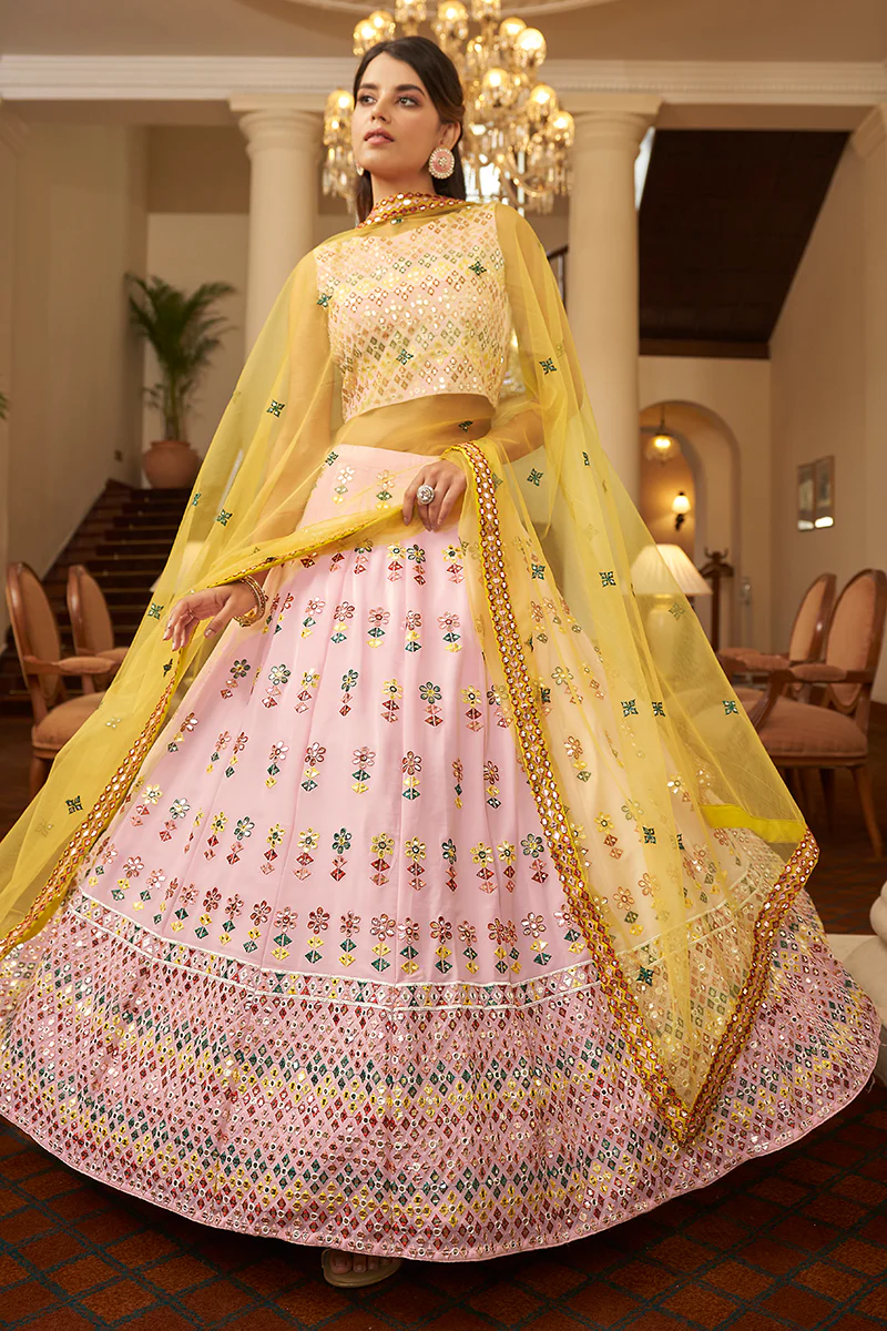 Soft Pink Gotta Patti Embroidered Lehenga Choli - Image 4
