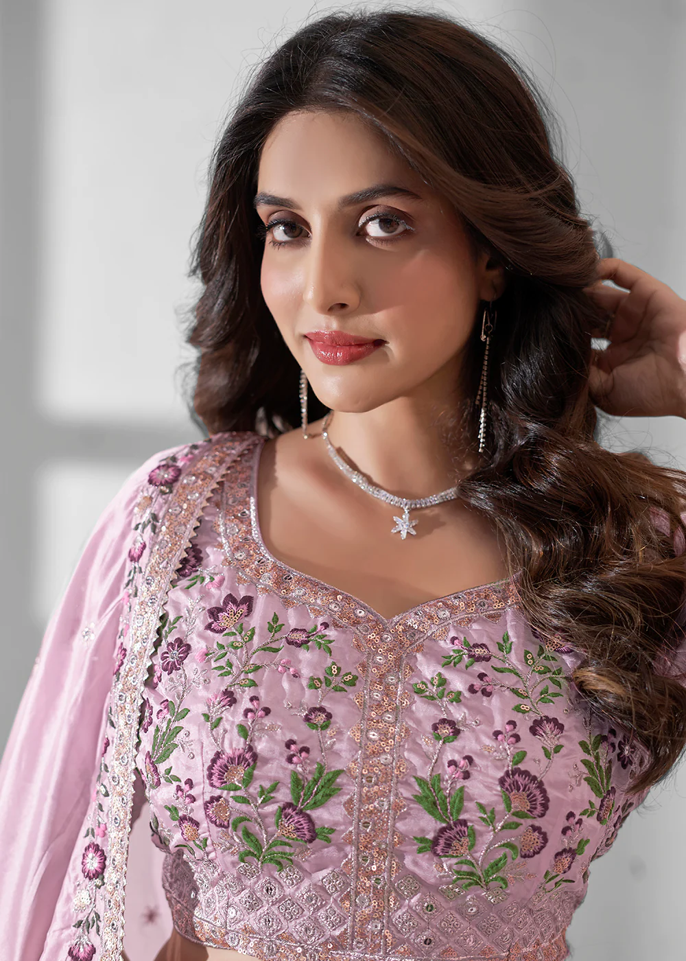 Soft Pink Multi Embroidered Wedding Festive Lehenga Choli - Image 6