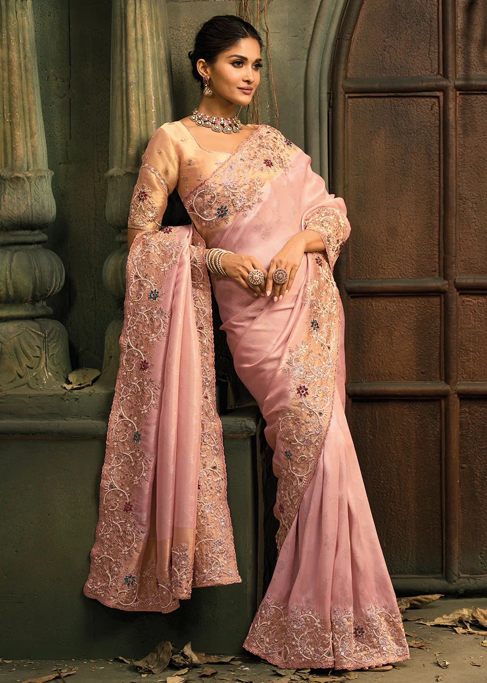 Soft Pink Premium Quality Silk Designer Wear Saree - Image 4