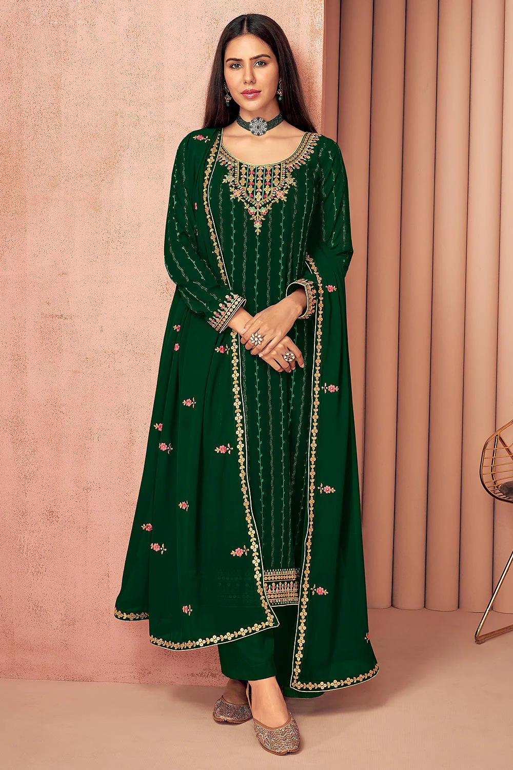 Sonam Bajwa Dark Green Georgette Palazzo Suit