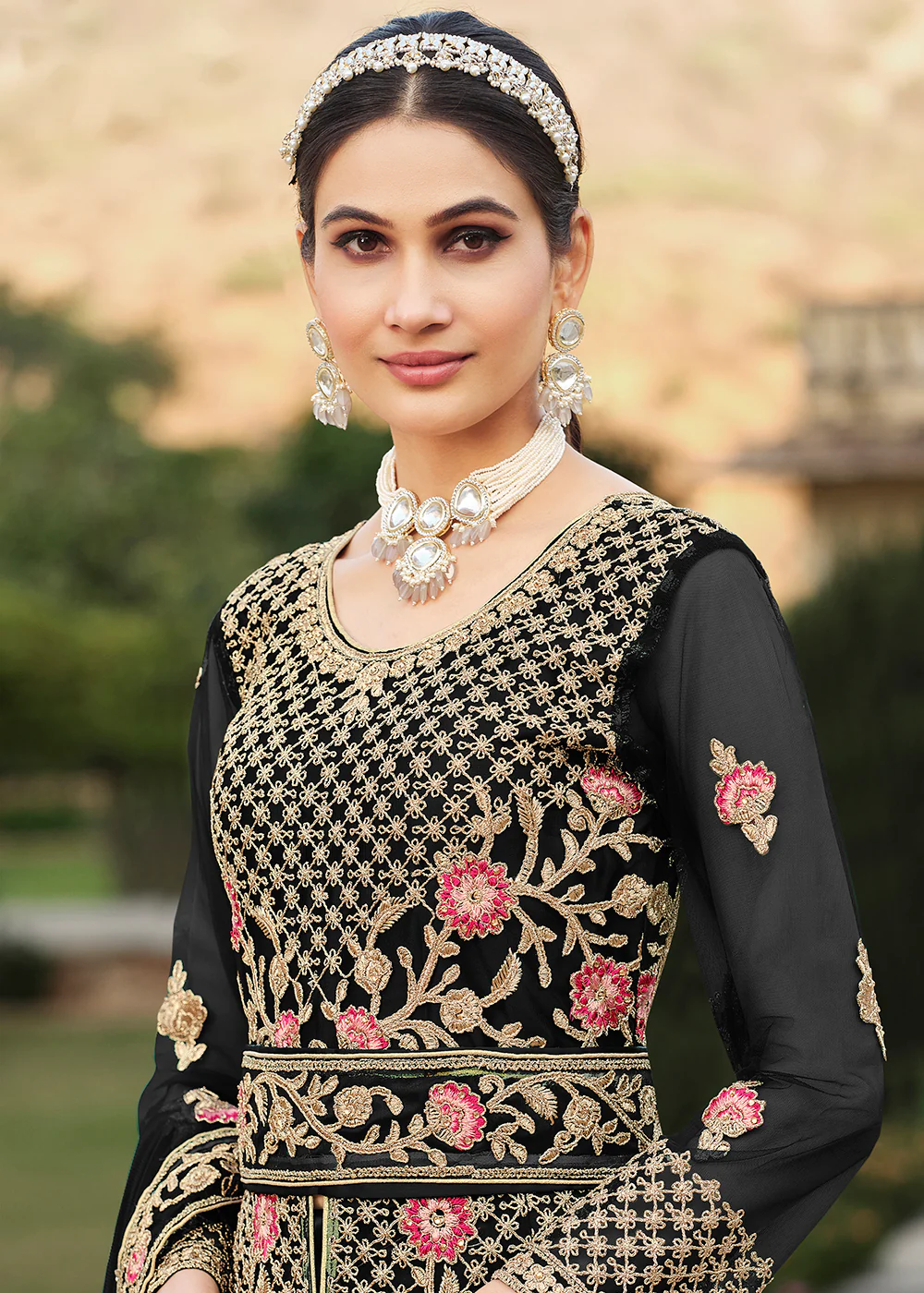 Special Cord & Stone Work Black Slit Style Anarkali Suit - Image 2