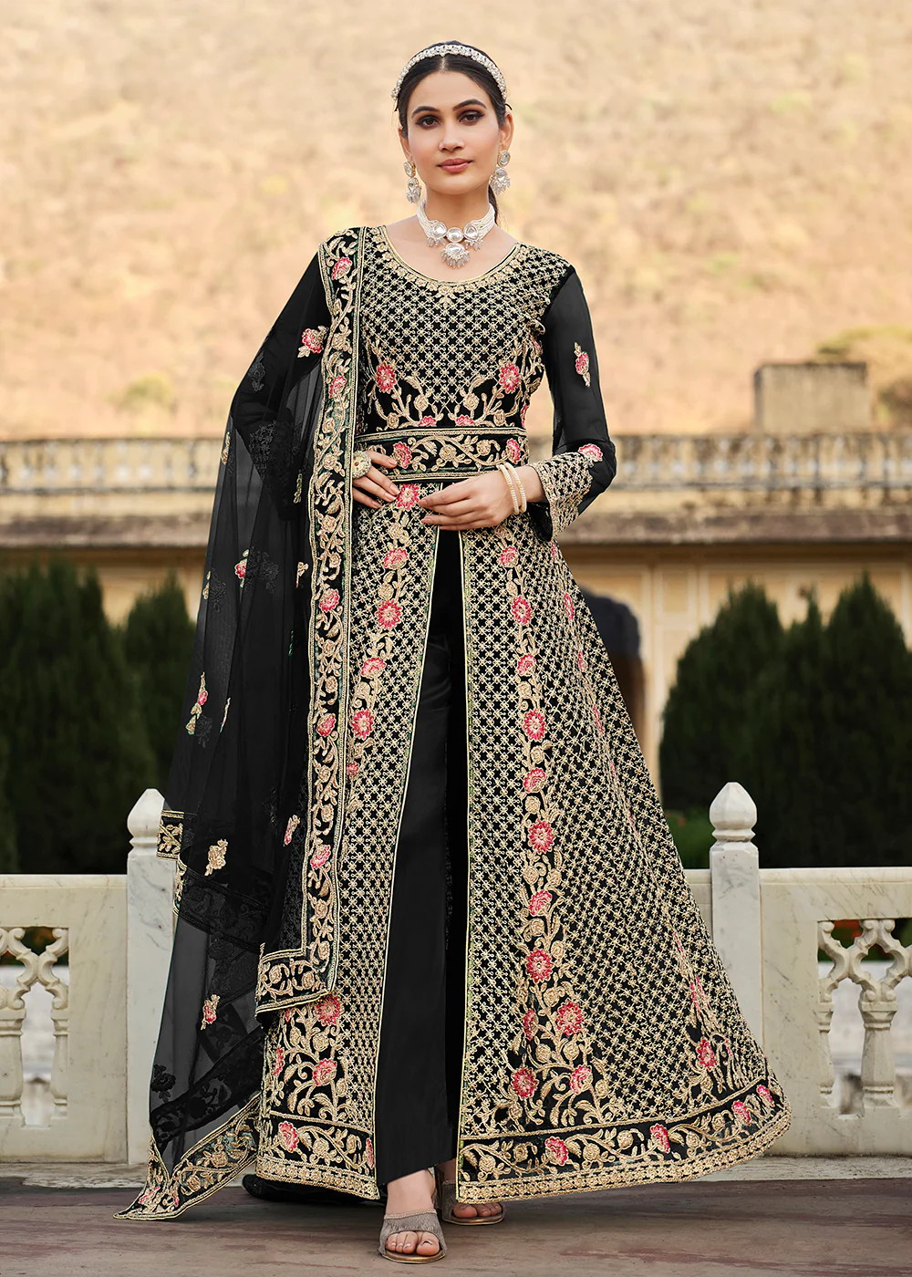 Special Cord & Stone Work Black Slit Style Anarkali Suit - Image 3