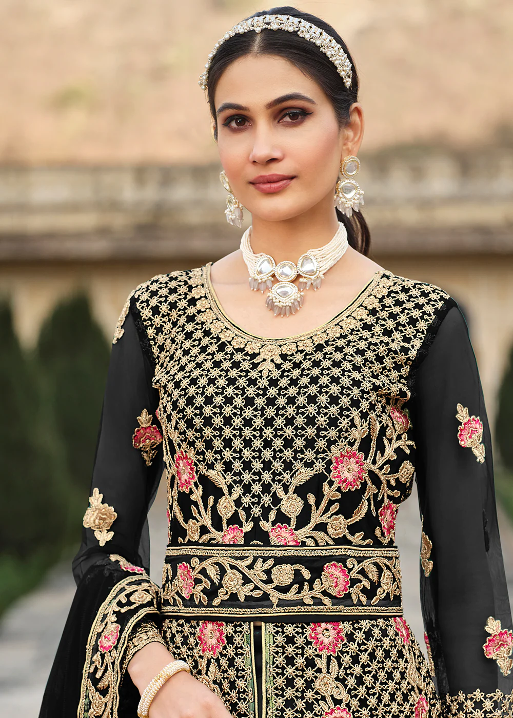 Special Cord & Stone Work Black Slit Style Anarkali Suit - Image 5