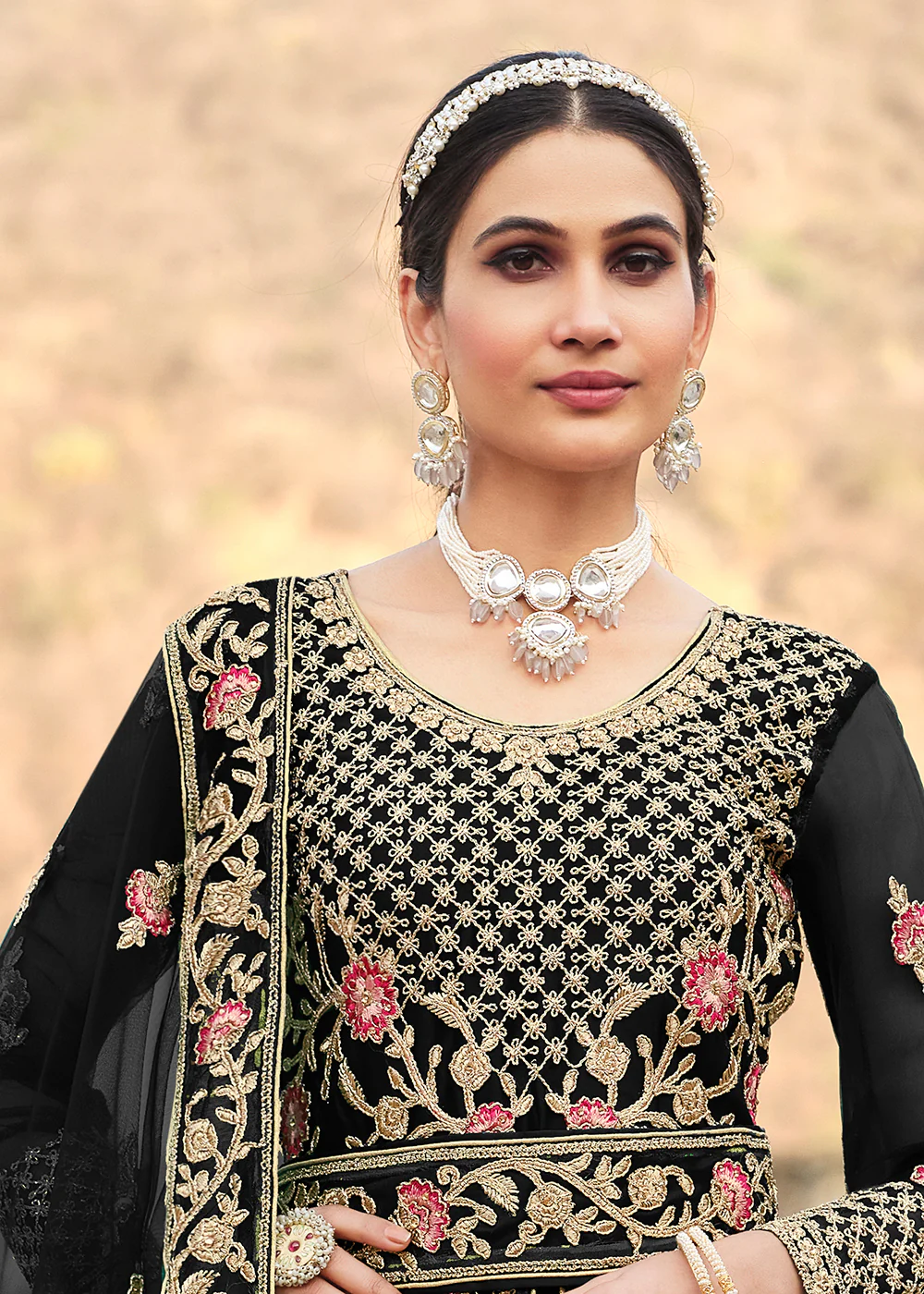 Special Cord & Stone Work Black Slit Style Anarkali Suit - Image 6