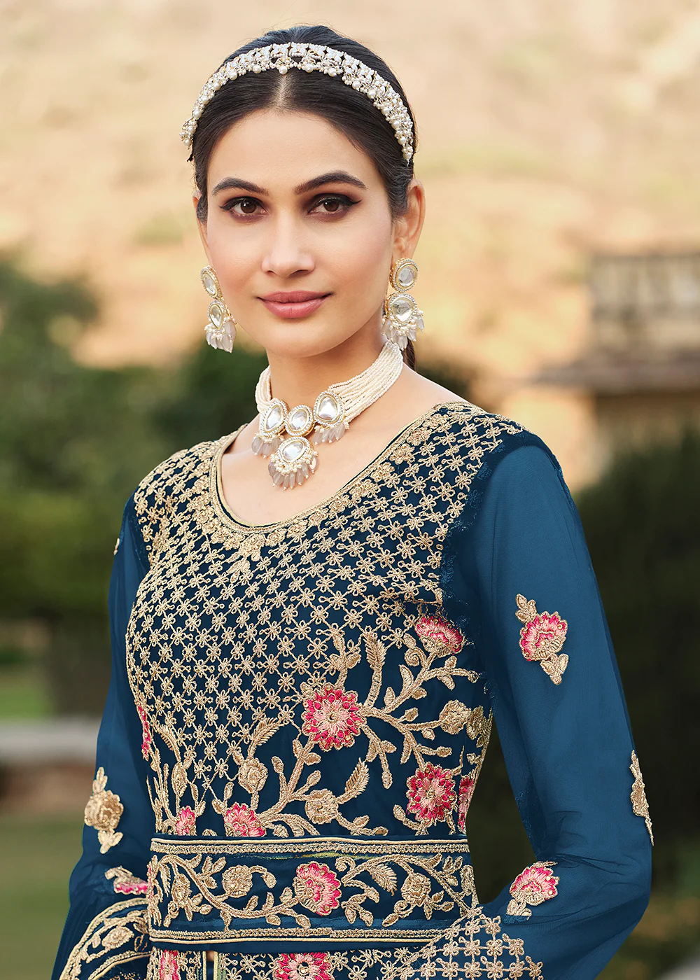 Special Cord & Stone Work Dusty Blue Slit Style Anarkali Suit - Image 2