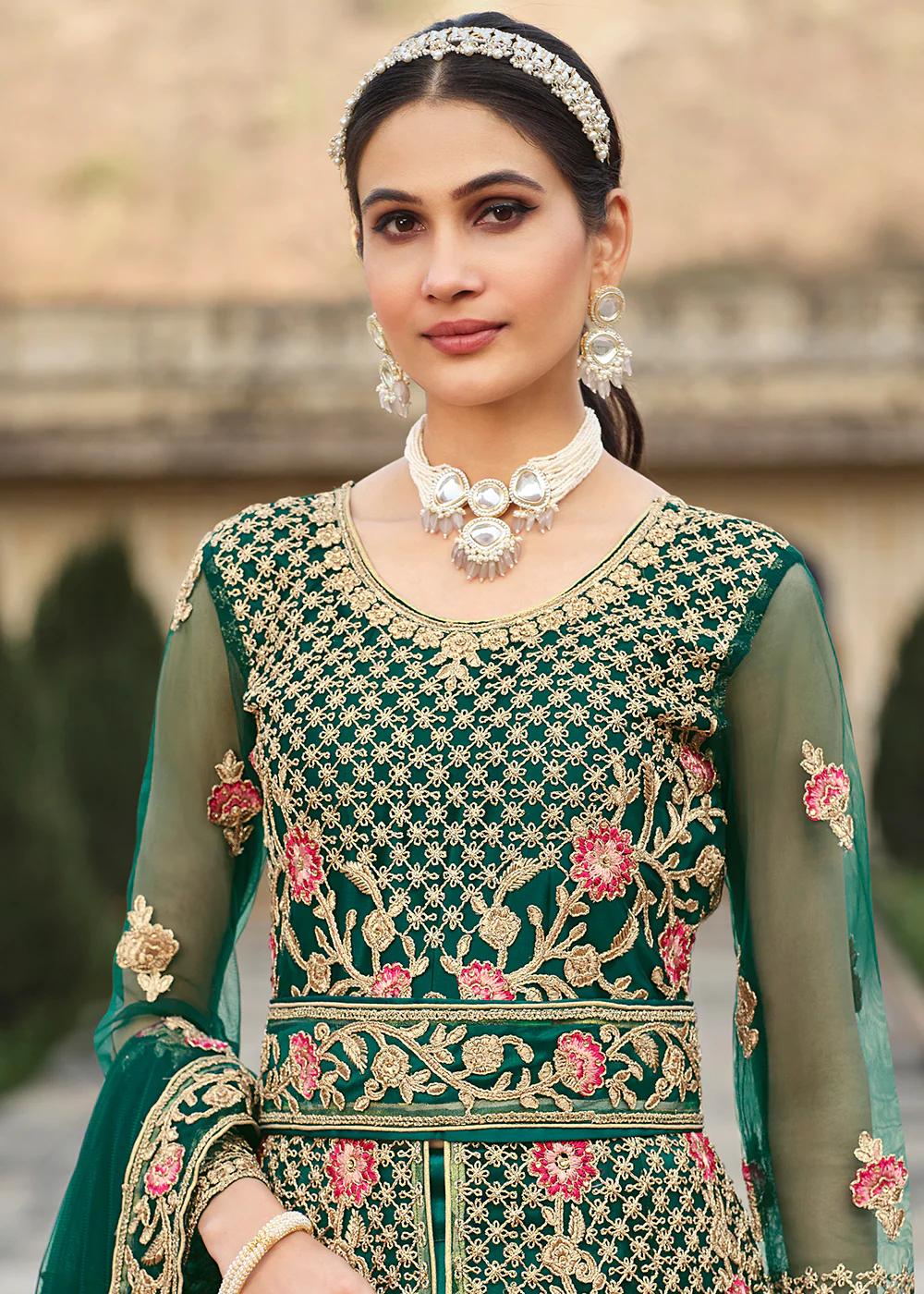 Special Cord & Stone Work Green Slit Style Anarkali Suit - Image 6