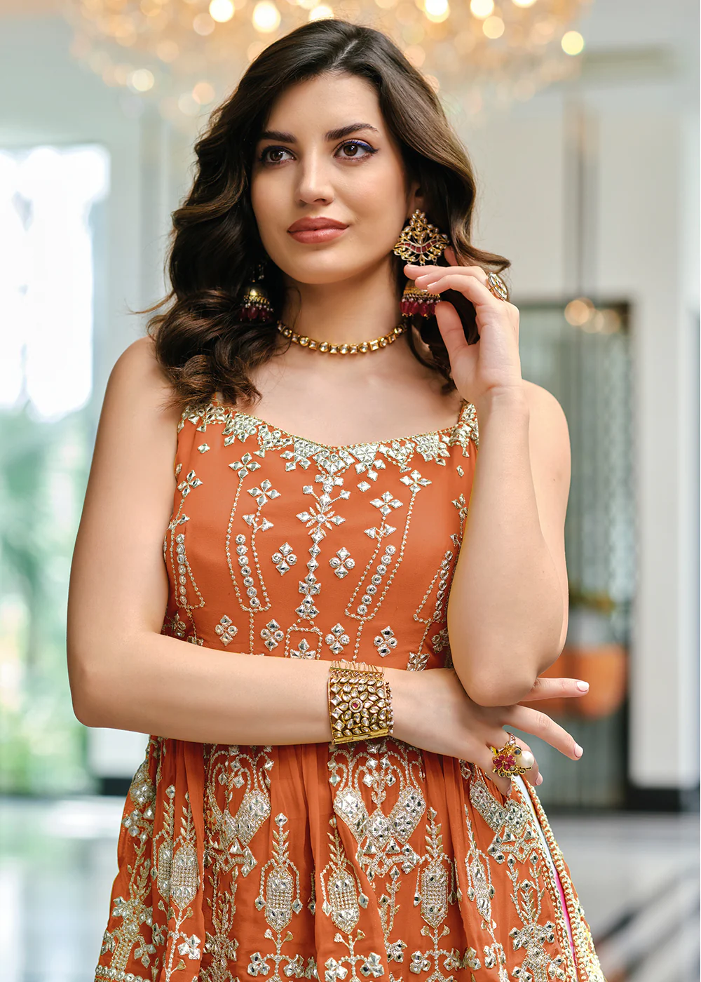 Special Orange Party Festive Palazzo Salwar Suit - Image 2