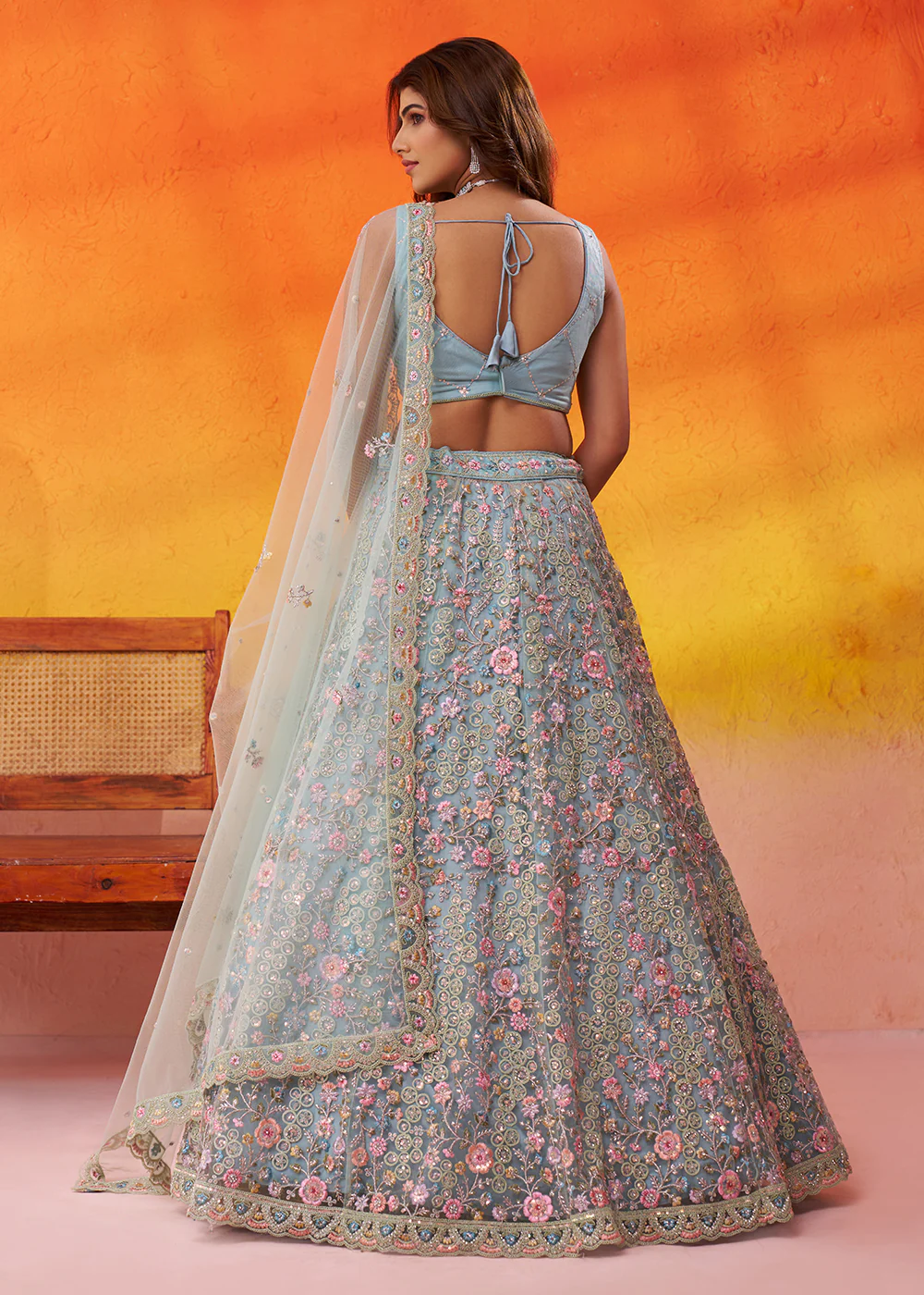 Special Wedding Festive Green Net Lehenga Choli - Image 3