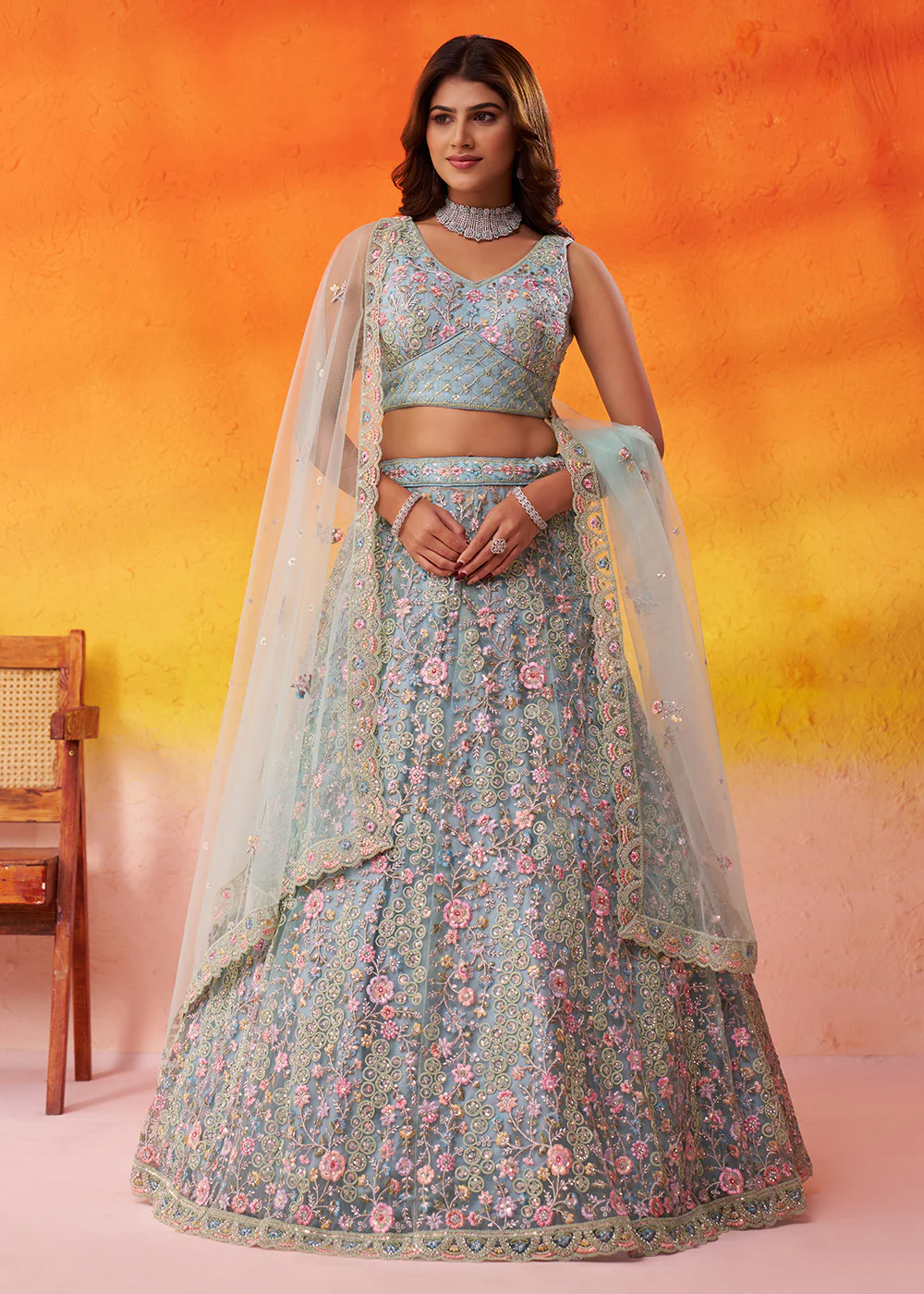 Special Wedding Festive Green Net Lehenga Choli - Image 4