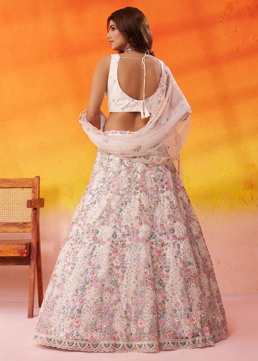 Special Wedding Festive White Net Lehenga Choli - Image 3