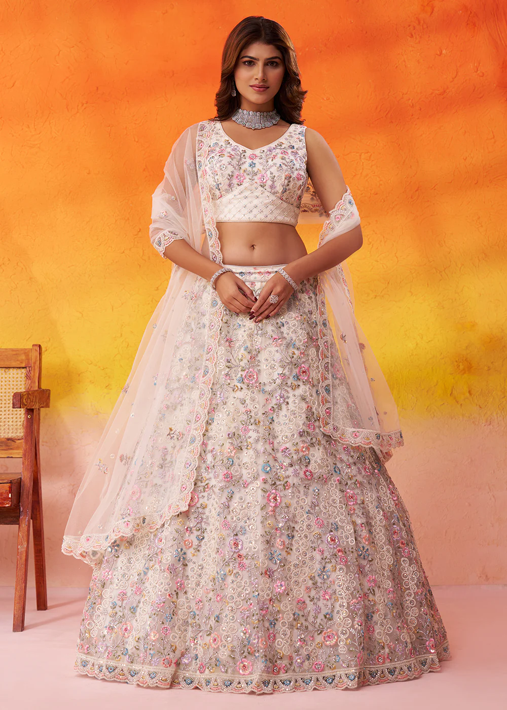 Special Wedding Festive White Net Lehenga Choli - Image 5