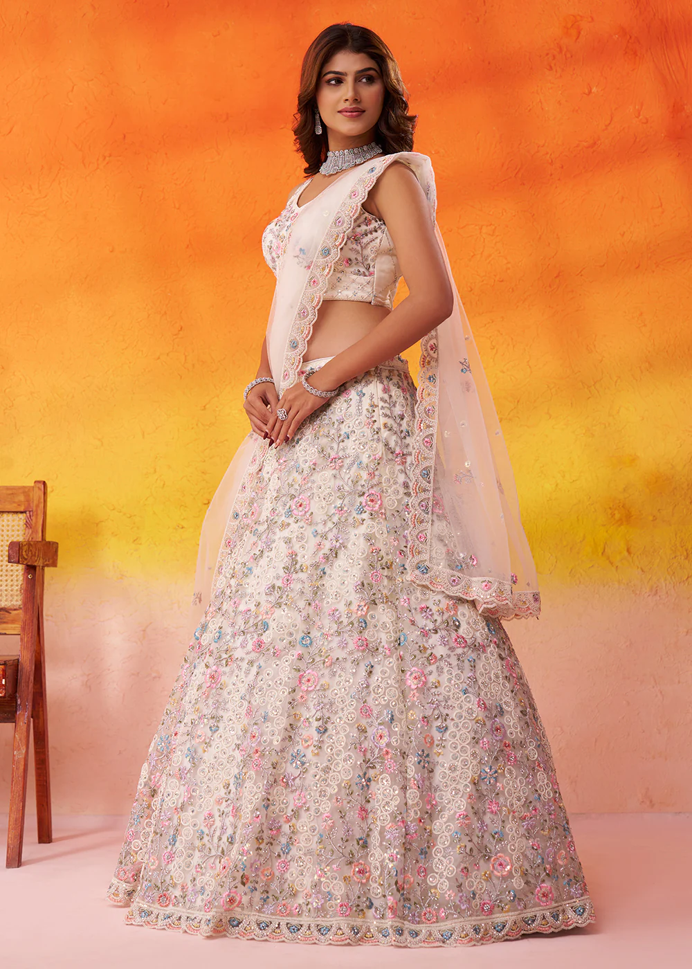 Special Wedding Festive White Net Lehenga Choli - Image 6