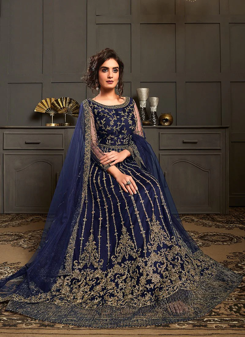 Splendid Blue Embroidered Net Designer Anarkali Gown - Image 3