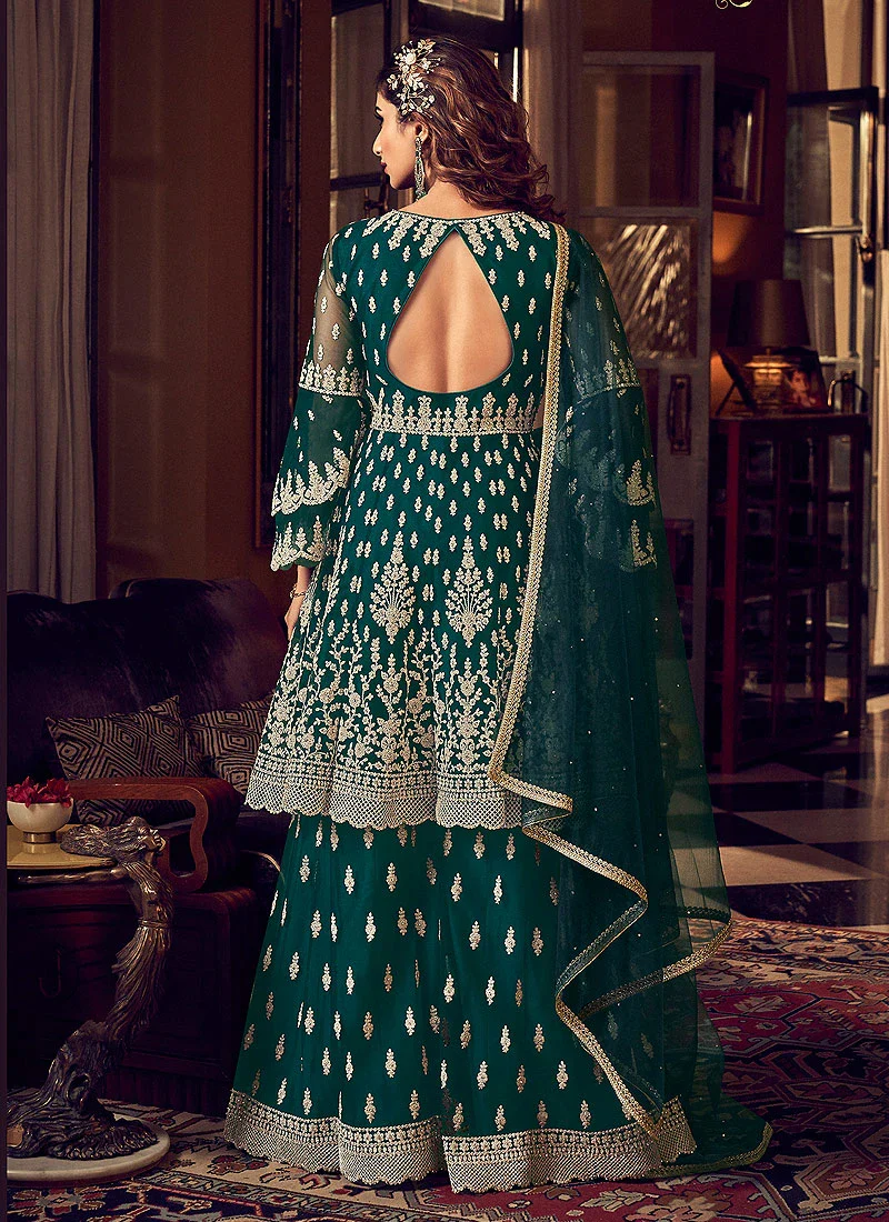 Splendid Green Embroidered Party Wear Sharara Suit - Image 2