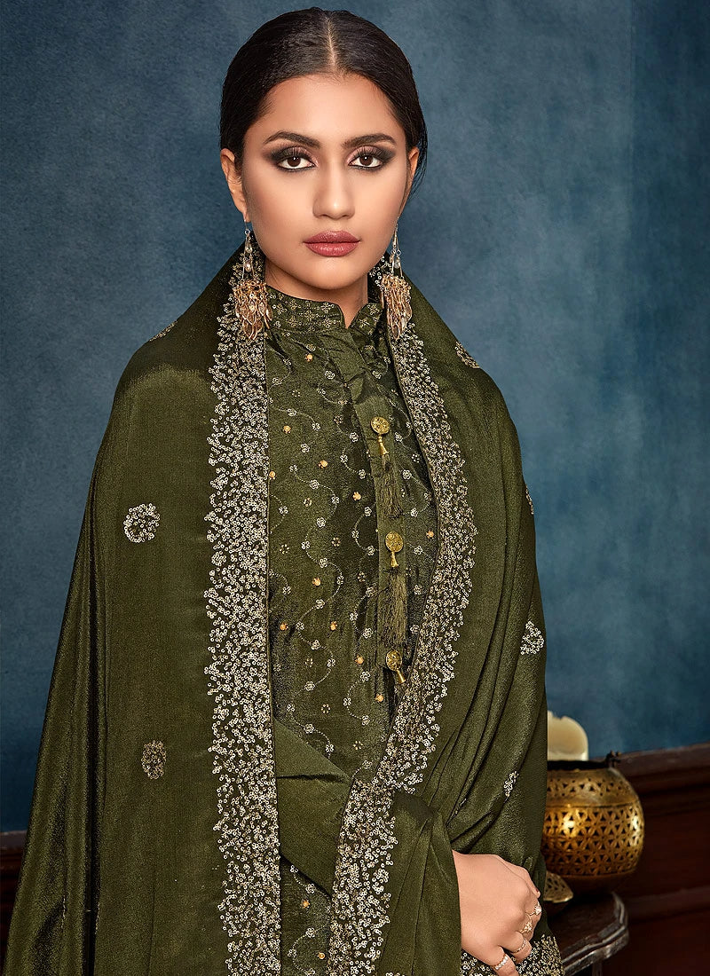 Staggering Green Chinon Trendy Palazzo Salwar Suit - Image 2