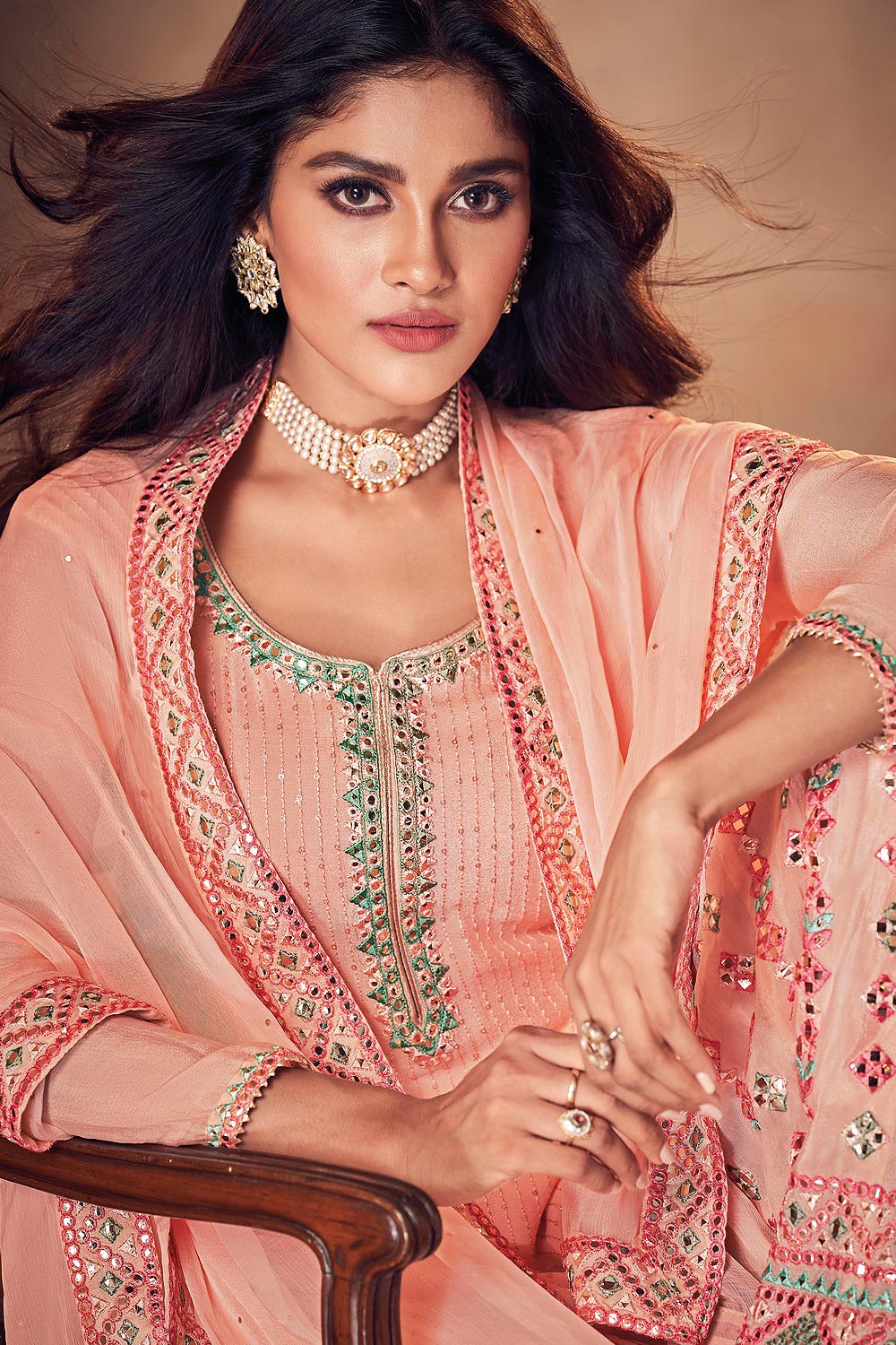 Staggering Peach Sharara Style Designer Suit - Image 3