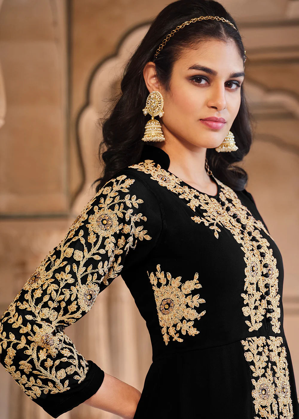 Stone Embroidered Divine Black Slit Style Anarkali Suit - Image 2