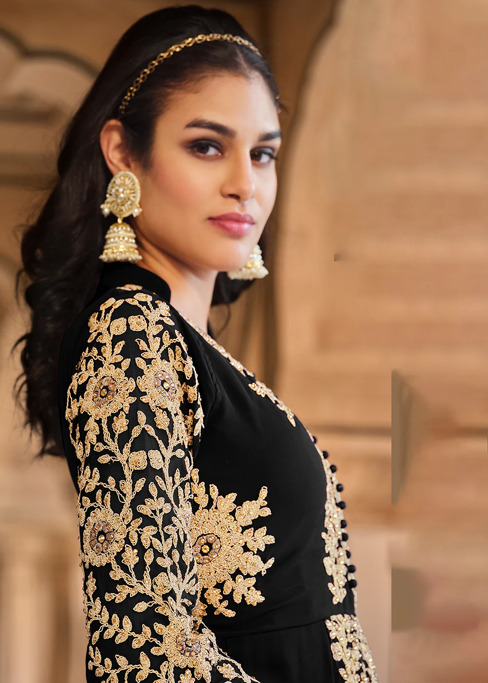 Stone Embroidered Divine Black Slit Style Anarkali Suit - Image 4