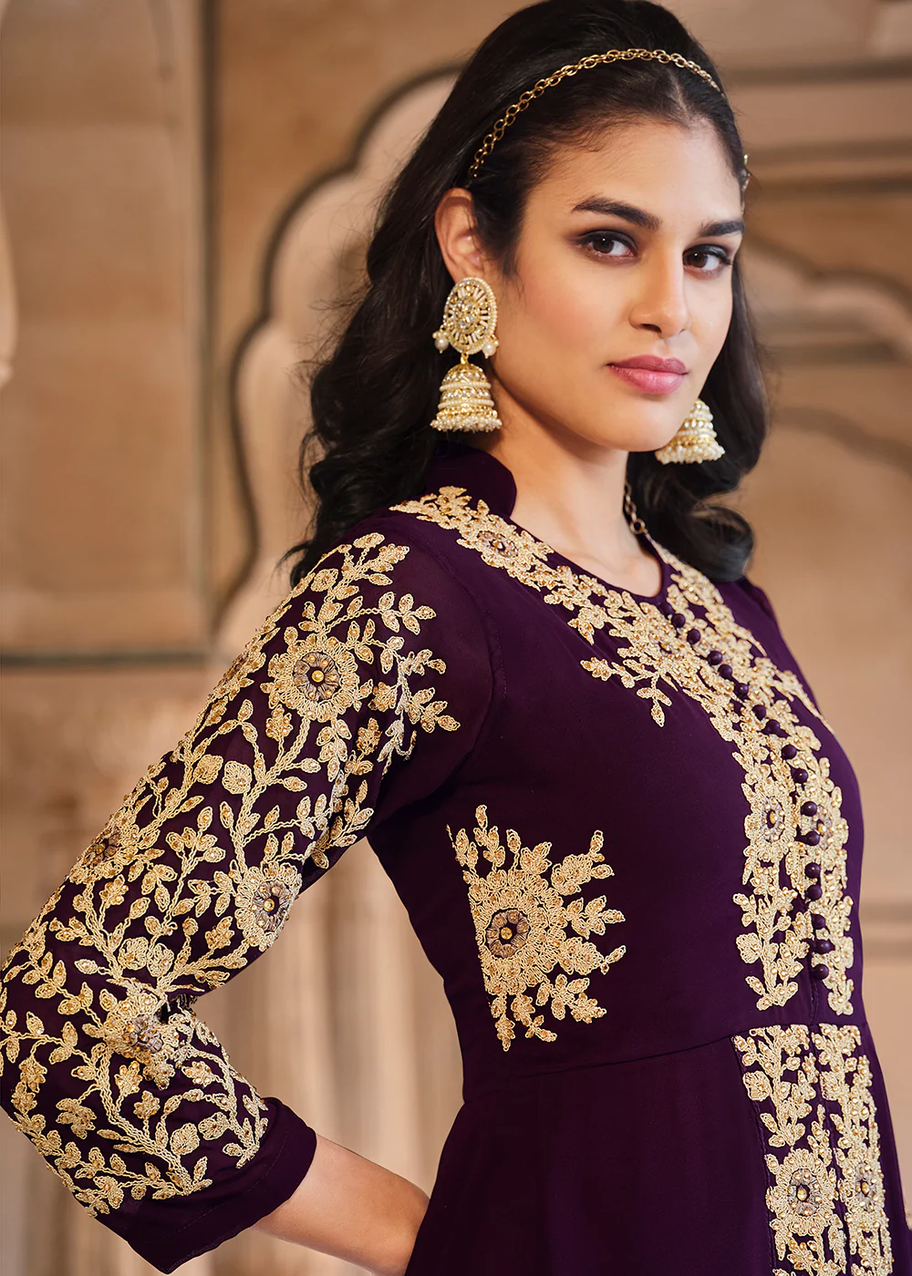 Stone Embroidered Radiant Purple Slit Style Anarkali Suit - Image 2