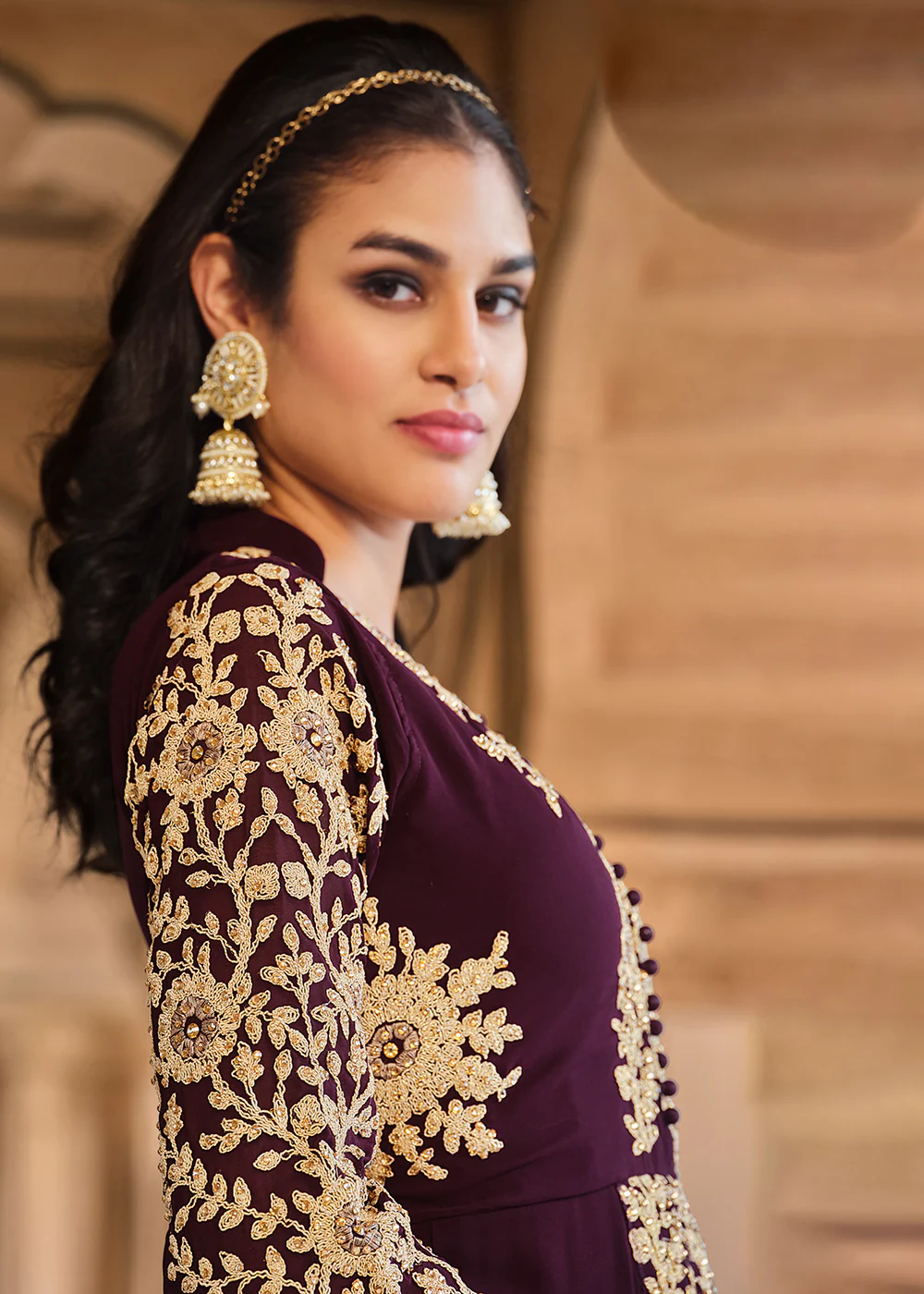 Stone Embroidered Radiant Purple Slit Style Anarkali Suit - Image 4